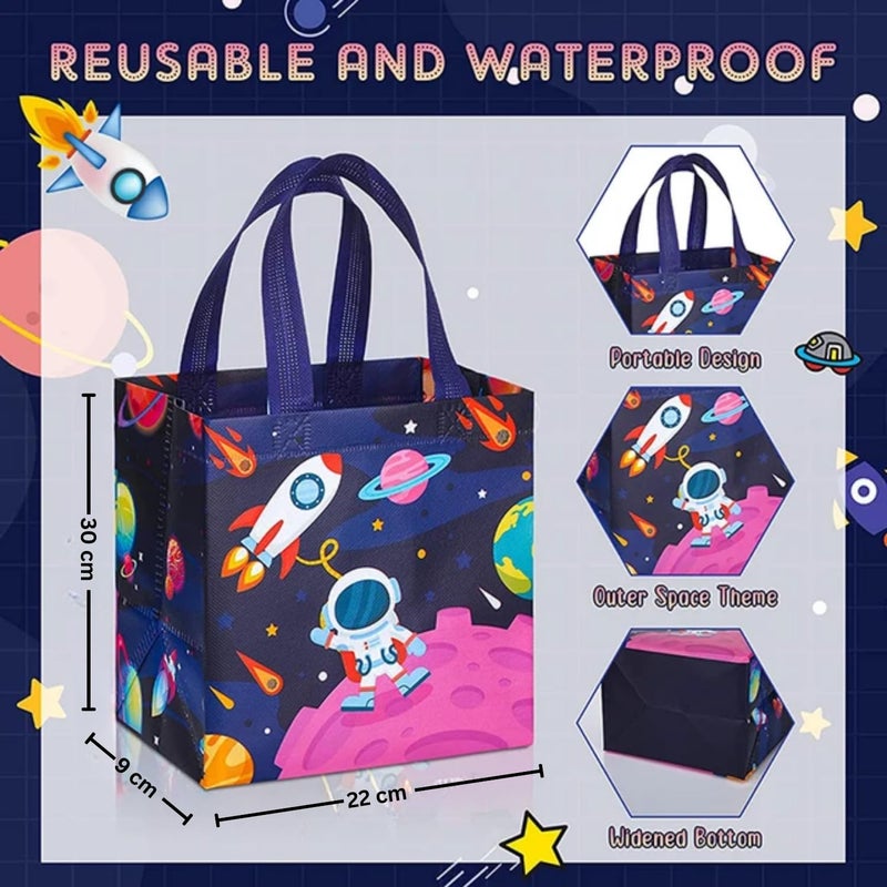 IsVi Astronaut Gifting Bags for Return Gifts (10 Pcs), Colourful Space Theme Canvas Goodie Bags, Multi-Purpose Reusable Carry Bag, Birthday Treat Bags (30cmX22cmX9cm) - Image 2