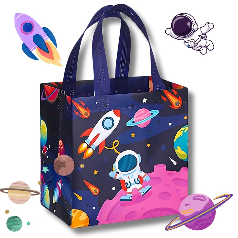 IsVi Astronaut Gifting Bags for Return Gifts (10 Pcs), Colourful Space Theme Canvas Goodie Bags, Multi-Purpose Reusable Carry Bag, Birthday Treat Bags (30cmX22cmX9cm) - Image 3