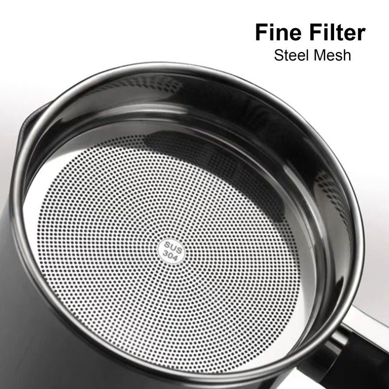 1.3L Stainless Steel Oil Pot - Fine Mesh Strainer Fat Separator - Polished Non-Corrosive Heat-Resistant Design - Comfortable Flat Handle Leak-Proof Spout for Home Kitchen Cooking - Image 5