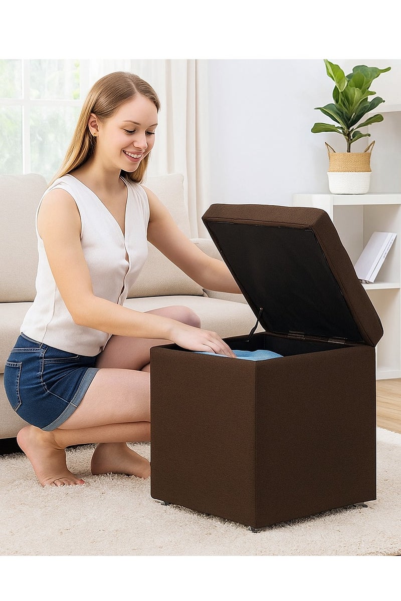 𝐅𝐅𝐃 Ottoman Storage Footrest Stool - Multifunctional Square Storage Ottoman Cube with Memory Foam Seat, Shoe Changing Bench, Storage Box & Extra Seating for Living Room, Bedroom, Entryway (30x30x35 cm) - Image 5