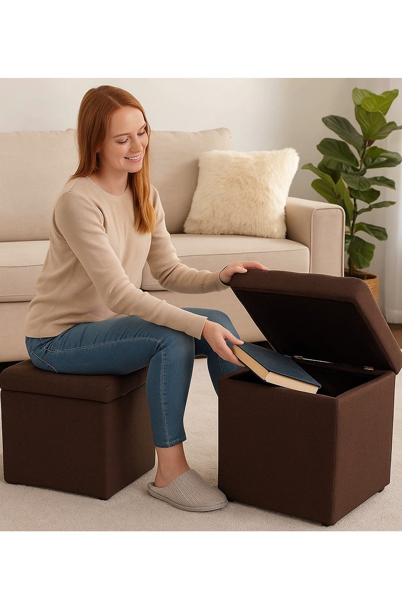 𝐅𝐅𝐃 Ottoman Storage Footrest Stool - Multifunctional Square Storage Ottoman Cube with Memory Foam Seat, Shoe Changing Bench, Storage Box & Extra Seating for Living Room, Bedroom, Entryway (30x30x35 cm) - Image 4