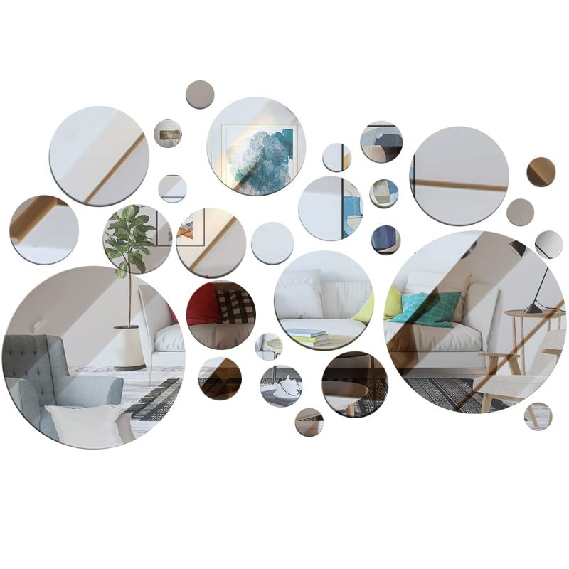 DIBALIYI 32 Pcs Acrylic Mirror Wall Stickers  Removable Wall Decal Mirror Set  Bathroom Wall Sticker Art  Circle Ceiling Mirrors for Bedroom  Home  Living Room  Sofa TV Background Decor (Large) - Image 1