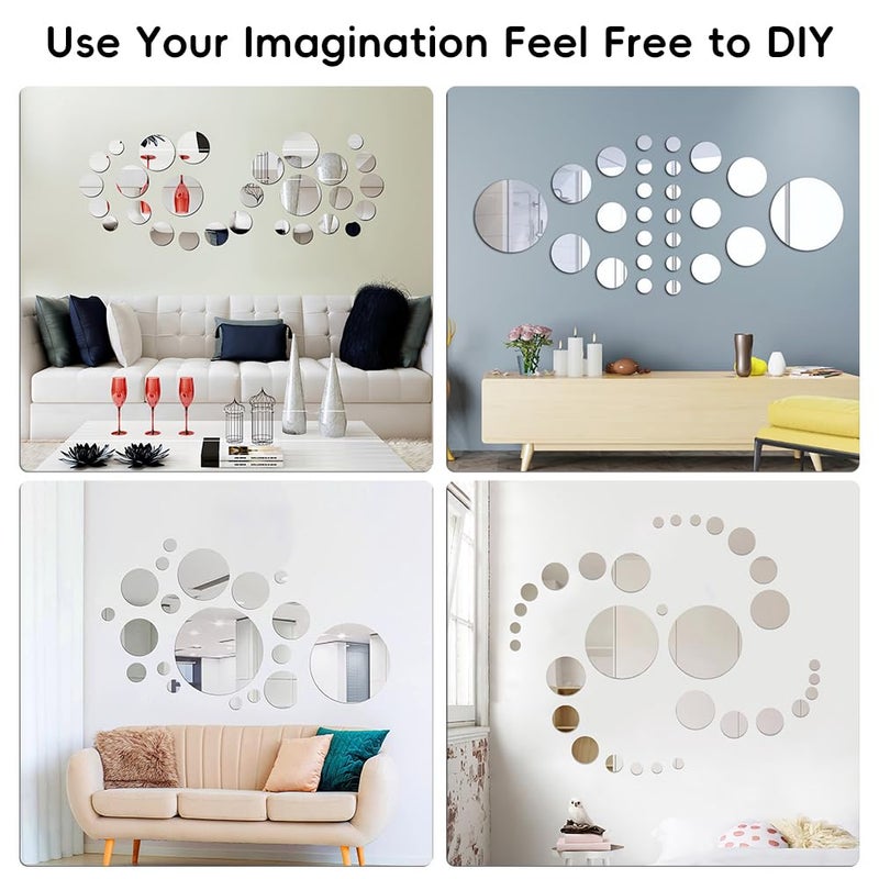 DIBALIYI 32 Pcs Acrylic Mirror Wall Stickers  Removable Wall Decal Mirror Set  Bathroom Wall Sticker Art  Circle Ceiling Mirrors for Bedroom  Home  Living Room  Sofa TV Background Decor (Large) - Image 4
