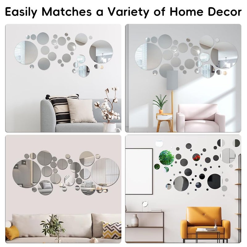 DIBALIYI 32 Pcs Acrylic Mirror Wall Stickers  Removable Wall Decal Mirror Set  Bathroom Wall Sticker Art  Circle Ceiling Mirrors for Bedroom  Home  Living Room  Sofa TV Background Decor (Large) - Image 5