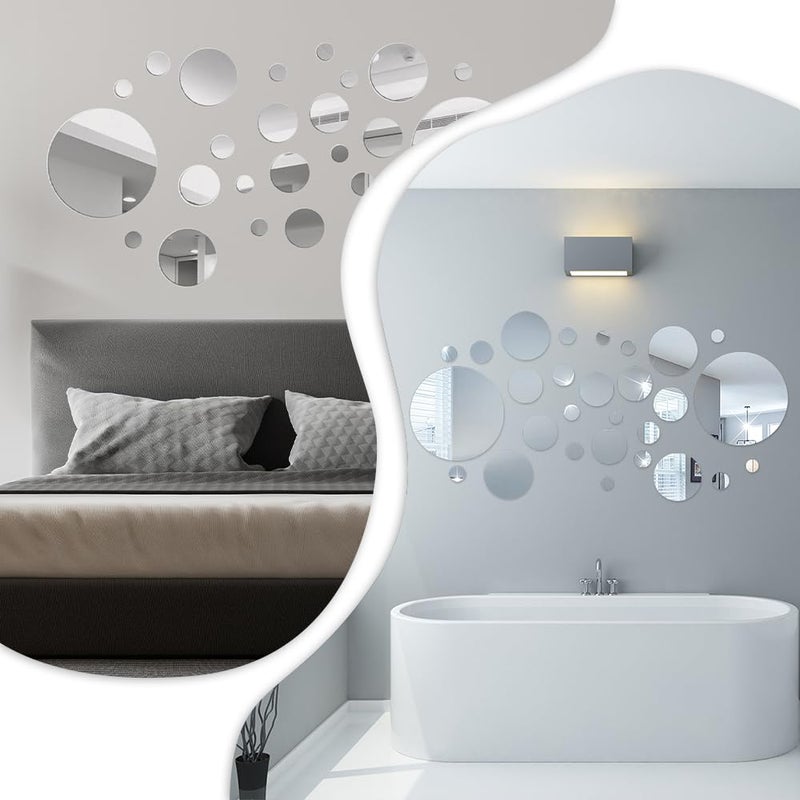 DIBALIYI 32 Pcs Acrylic Mirror Wall Stickers  Removable Wall Decal Mirror Set  Bathroom Wall Sticker Art  Circle Ceiling Mirrors for Bedroom  Home  Living Room  Sofa TV Background Decor (Large) - Image 3