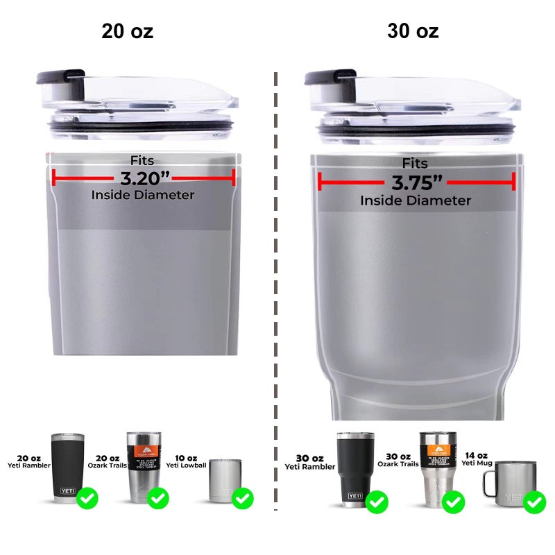 dscvr 2 Pcs Tumbler Replacement Lid Spill Proof  Shatter Resistant  Perfect Fit Lids Compatible with YETI Rambler  Ozark Trails Fits Inside Diameter of 3.2 inch Tumbler (20 oz.  Black) - Image 2