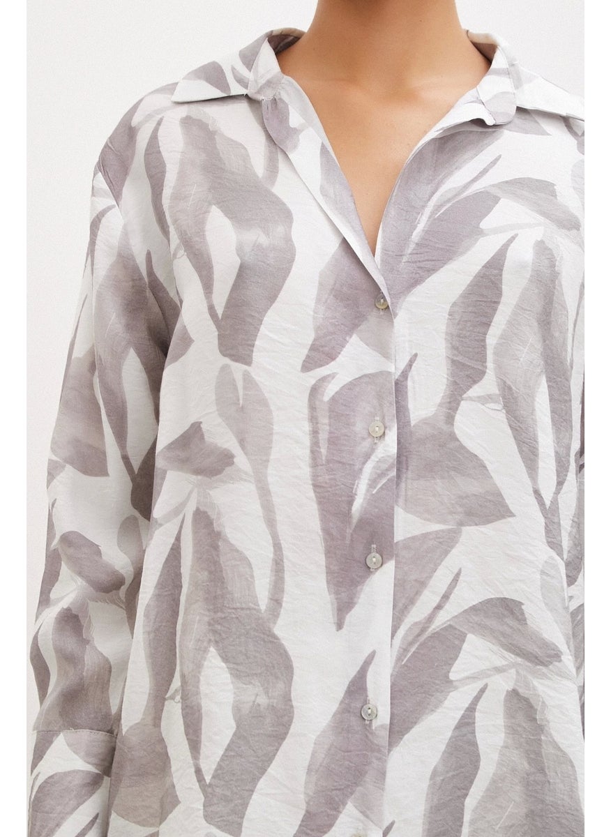 Never More Patterned Modal Shirt Mink  - Image 2