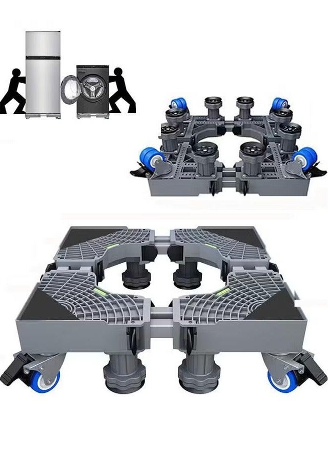 XiuWoo Mini Fridge Stand Mobile Base With 4 Locking Refrigerator Wheels And 8 Strong Feet For Washer Dryer Washing Machine Stand Pedestal, Refrigerator Stand, Adjustable Appliance Dolly Square, Moving Roller - Image 1