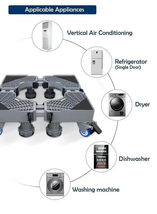 XiuWoo Mini Fridge Stand Mobile Base With 4 Locking Refrigerator Wheels And 8 Strong Feet For Washer Dryer Washing Machine Stand Pedestal, Refrigerator Stand, Adjustable Appliance Dolly Square, Moving Roller - Image 5