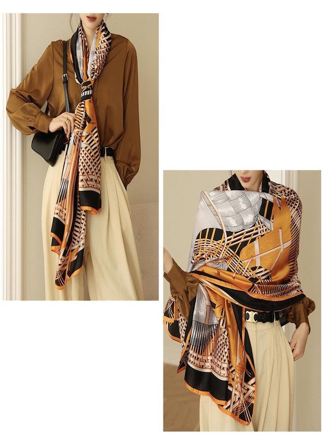 Aufeel Fashion Scarves 100% Satin Silk Scarf Long Lightweight Sunscreen Shawls Wraps for Women Hair Scarves (Orange) - Image 4