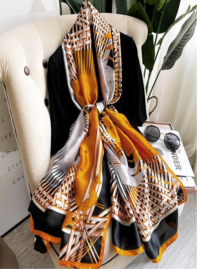 Aufeel Fashion Scarves 100% Satin Silk Scarf Long Lightweight Sunscreen Shawls Wraps for Women Hair Scarves (Orange) - Image 2