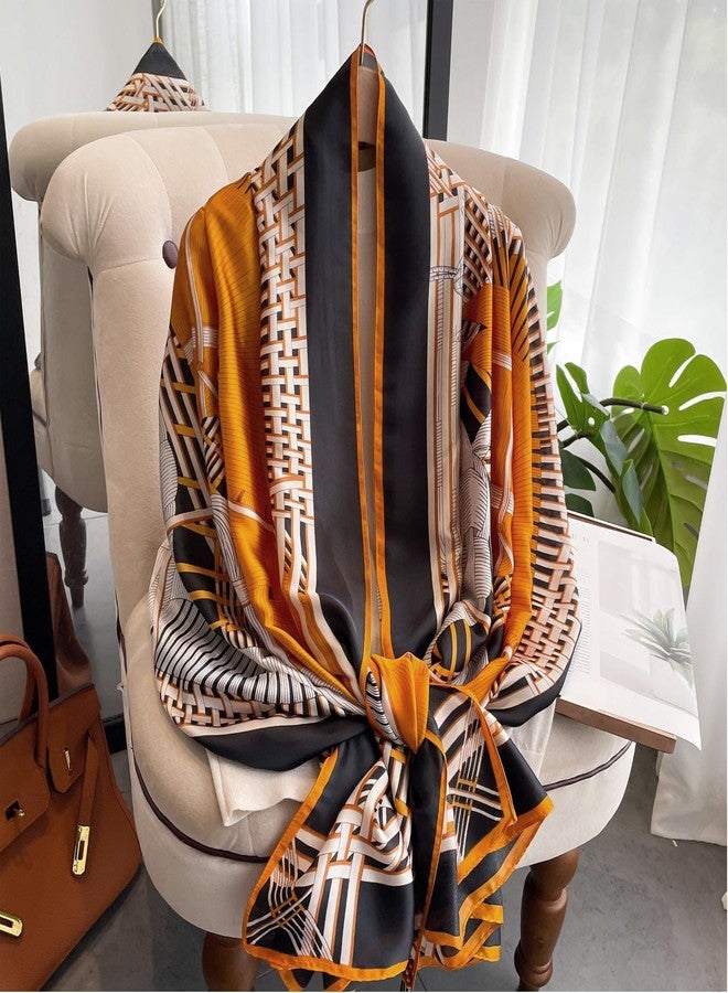 Aufeel Fashion Scarves 100% Satin Silk Scarf Long Lightweight Sunscreen Shawls Wraps for Women Hair Scarves (Orange) - Image 3