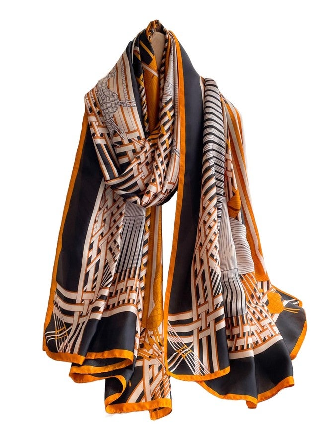 Aufeel Fashion Scarves 100% Satin Silk Scarf Long Lightweight Sunscreen Shawls Wraps for Women Hair Scarves (Orange) - Image 1