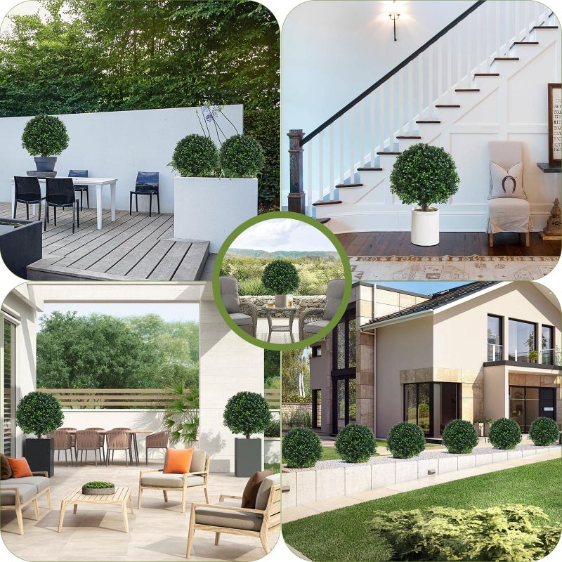 Chillchard Set of 2 Artificial Boxwood Ball Trees for Outdoor with Spike, UV Resistant Faux Topiary Ball, Fake Plants Greenery Round Shrubs Bushes for Entryway Front Porch Decor - Image 5