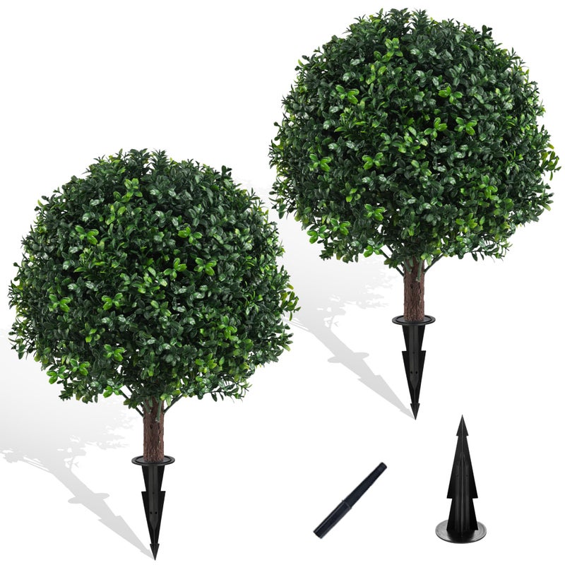 Chillchard Set of 2 Artificial Boxwood Ball Trees for Outdoor with Spike, UV Resistant Faux Topiary Ball, Fake Plants Greenery Round Shrubs Bushes for Entryway Front Porch Decor - Image 1