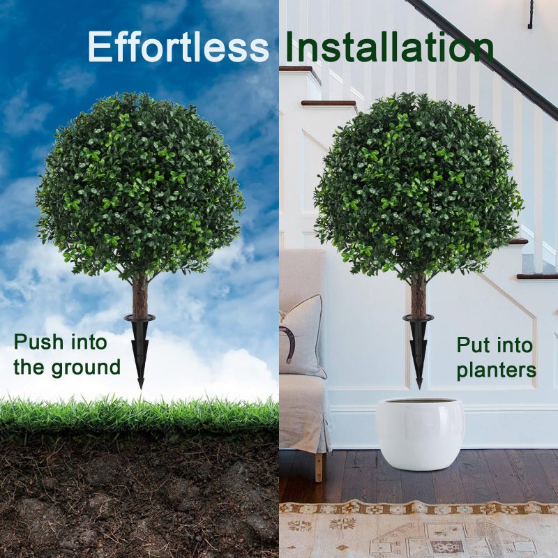 Chillchard Set of 2 Artificial Boxwood Ball Trees for Outdoor with Spike, UV Resistant Faux Topiary Ball, Fake Plants Greenery Round Shrubs Bushes for Entryway Front Porch Decor - Image 4