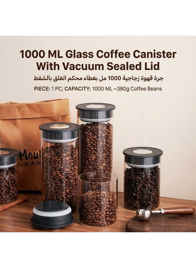 YASMINARA Glass Vacuum-Sealed Storage Canister ,1000 ML Food-Safe Storage Jar, Kitchen Food Storage Container,Perfect for Home Food Reservation ,Coffee,Beans,Tea,Sugar,Nuts,Spices,Snacks for Fresh Keeping - Image 1
