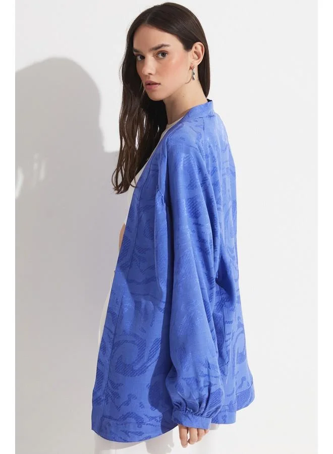 JUNE June Women Exclusive Self-Patterned Rayon Blend Kimono Blue