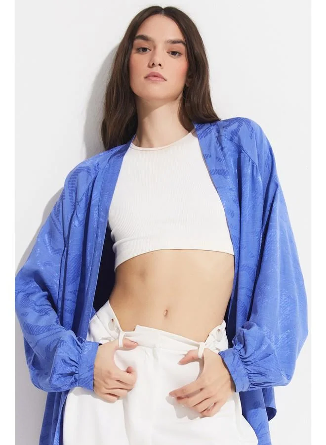 JUNE June Women Exclusive Self-Patterned Rayon Blend Kimono Blue