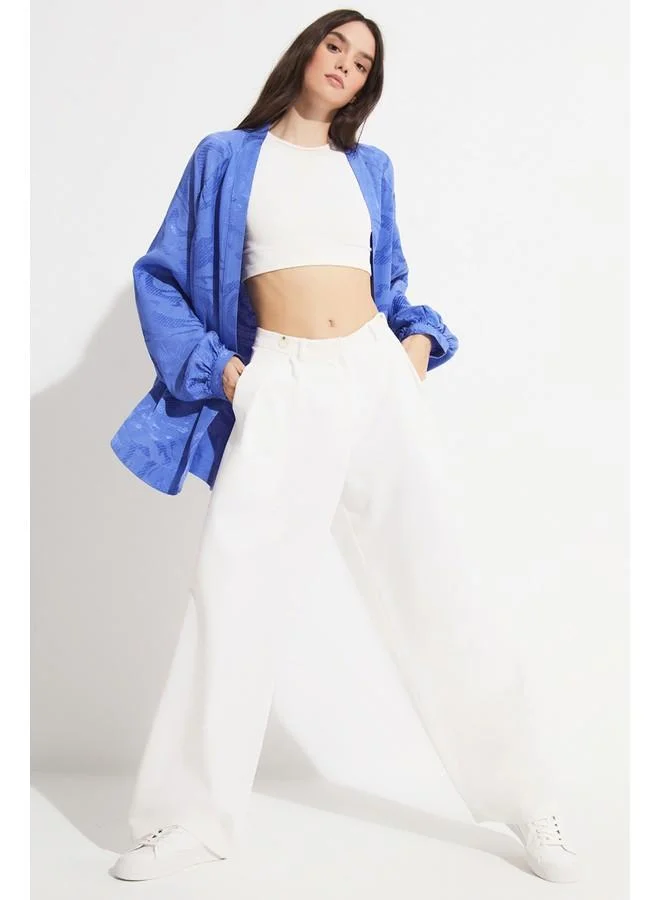 JUNE June Women Exclusive Self-Patterned Rayon Blend Kimono Blue