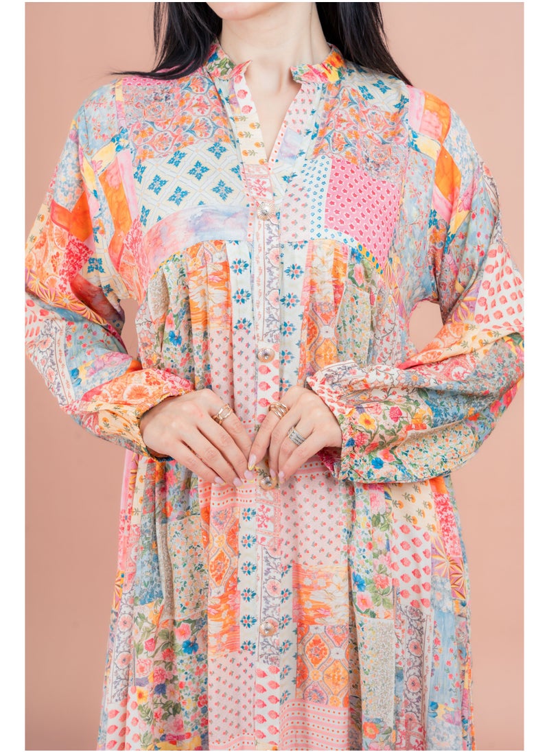 IKKXA Pattern Printed Modern Jalabiya IK055 Multi  - Image 2