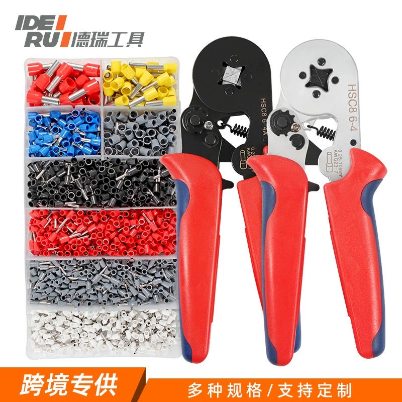 HSC8 6-4VE tubular terminal crimping pliers needle crimping pliers four-sided crimping pliers European terminal crimping pliers Hsc8 6-4ba (electroplated red and blue handle) 