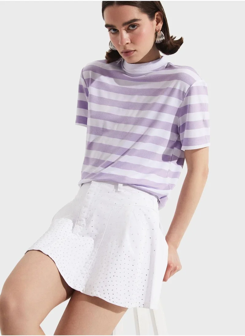 JUNE Striped Crew Neck T-Shirt