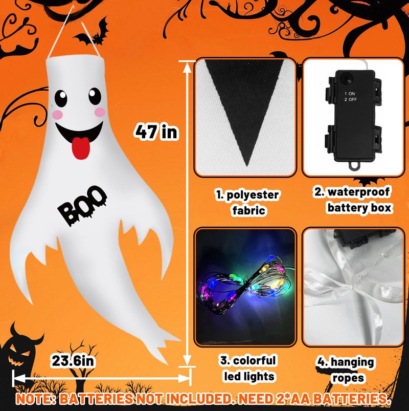 Tepoobea Halloween Decorations Outdoor Indoor, 2 Pack Light Up Ghost Decorations with LED Lights, Hanging Ghost Halloween Decor for Yard Porch Garden Lawn Party (1A-2Pack) - Image 4