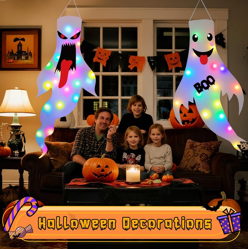 Tepoobea Halloween Decorations Outdoor Indoor, 2 Pack Light Up Ghost Decorations with LED Lights, Hanging Ghost Halloween Decor for Yard Porch Garden Lawn Party (1A-2Pack) - Image 2