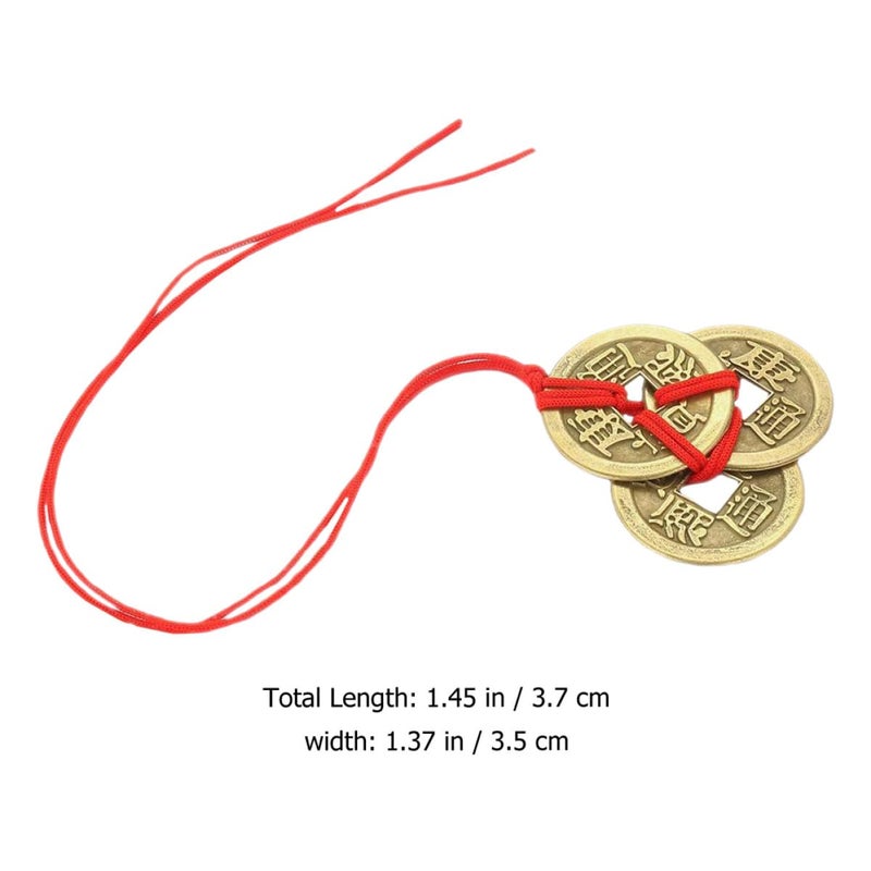 Feng Shui Fortune Coins Pendant 10 Sets Red String Chinese Ornament for Wealth Success Home Decoration - Image 3