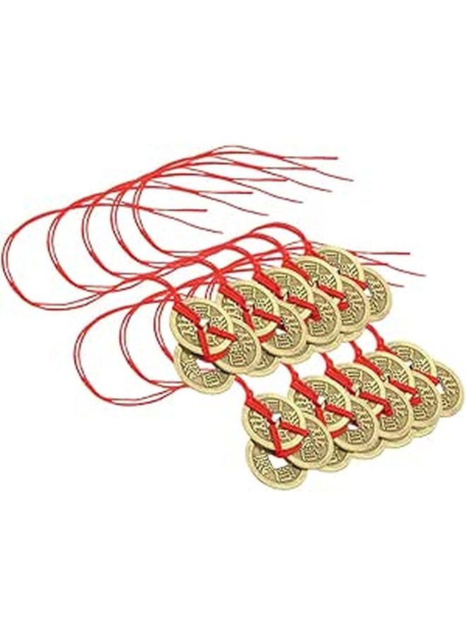 Feng Shui Fortune Coins Pendant 10 Sets Red String Chinese Ornament for Wealth Success Home Decoration - Image 1