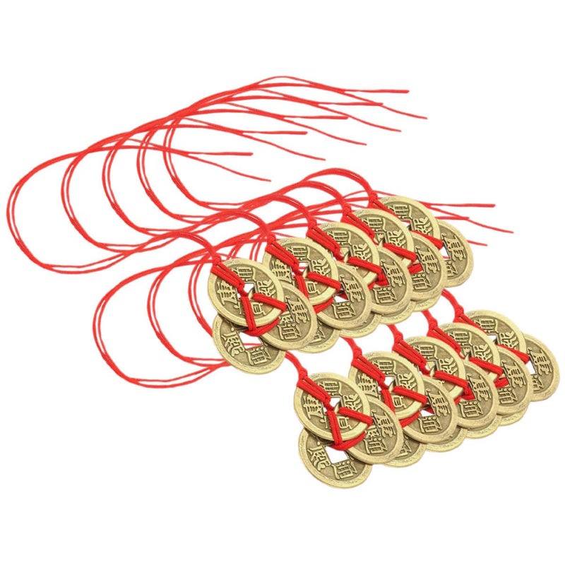 Feng Shui Fortune Coins Pendant 10 Sets Red String Chinese Ornament for Wealth Success Home Decoration - Image 2