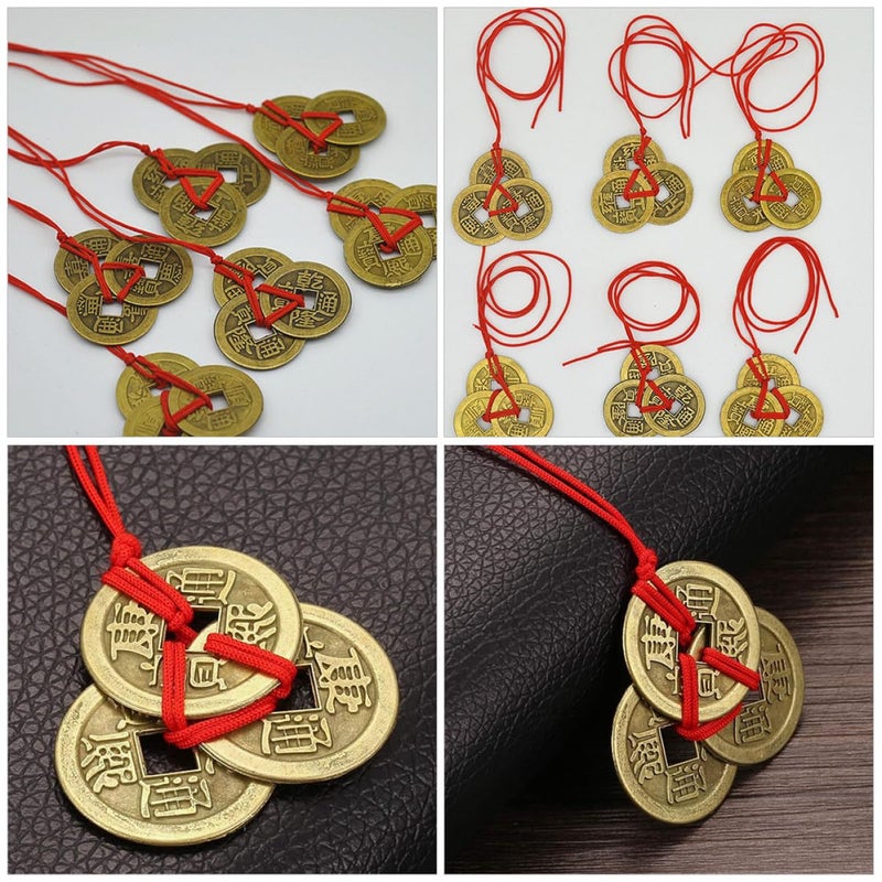 Feng Shui Fortune Coins Pendant 10 Sets Red String Chinese Ornament for Wealth Success Home Decoration - Image 4