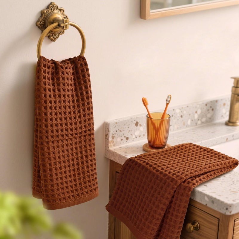 Jacquotha Waffle Hand Towels for Bathroom Kitchen Decor 2-Piece (Rust) â€“ Cotton Quick Dry, Super Soft, Absorbent Kitchen Towels, 13x29â€ - Image 3