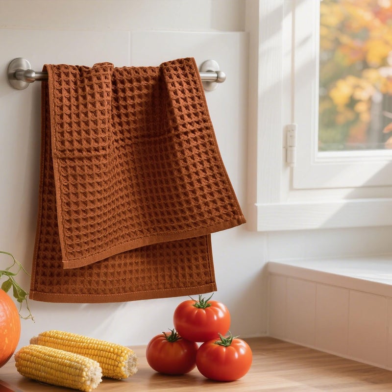 Jacquotha Waffle Hand Towels for Bathroom Kitchen Decor 2-Piece (Rust) â€“ Cotton Quick Dry, Super Soft, Absorbent Kitchen Towels, 13x29â€ - Image 5