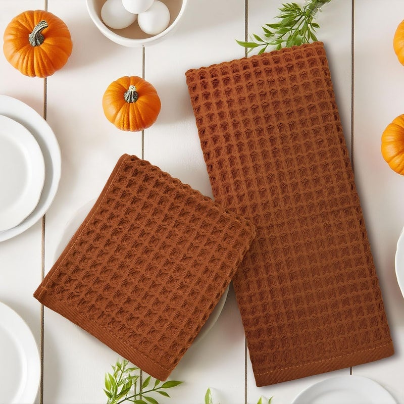 Jacquotha Waffle Hand Towels for Bathroom Kitchen Decor 2-Piece (Rust) â€“ Cotton Quick Dry, Super Soft, Absorbent Kitchen Towels, 13x29â€ - Image 2