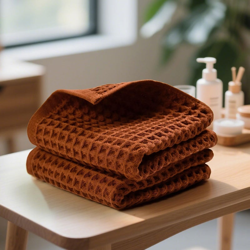 Jacquotha Waffle Hand Towels for Bathroom Kitchen Decor 2-Piece (Rust) â€“ Cotton Quick Dry, Super Soft, Absorbent Kitchen Towels, 13x29â€ - Image 4