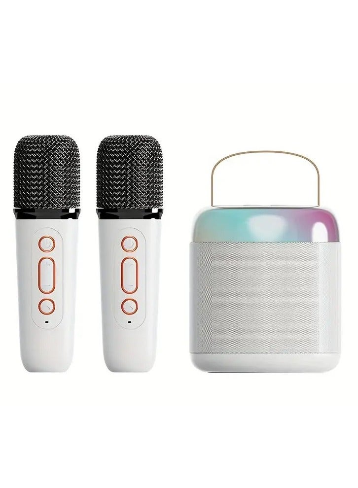 Mini Karaoke Machine Set with 2 Wireless Microphones, Portable Bluetooth Speaker Toy for Girls and Boys, Supports Bluetooth, AUX, USB, TF for Party/Meeting/Wedding/Home/Outdoor (White)  - Image 1