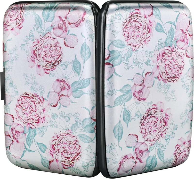 ELFISH Mini RFID Aluminum Wallet Credit Cards Holder Business Card Case Metal ID Case for Men Women(Peonies) - Image 3