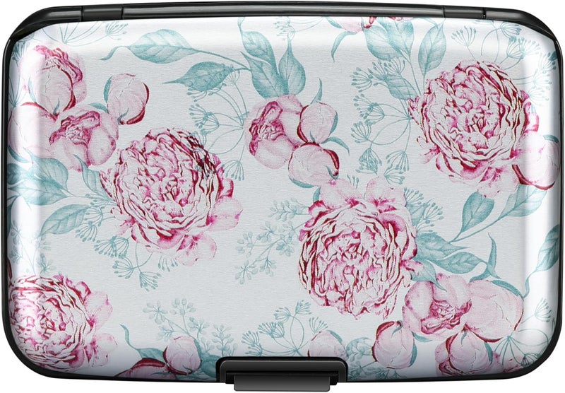 ELFISH Mini RFID Aluminum Wallet Credit Cards Holder Business Card Case Metal ID Case for Men Women(Peonies) - Image 4