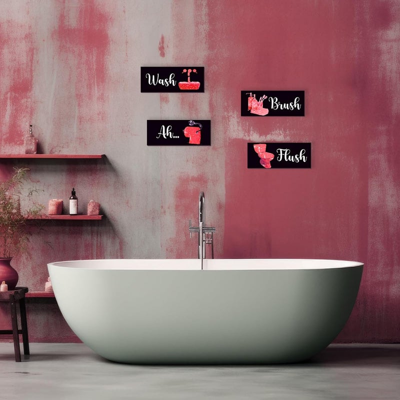 ARS Graphics ARS® 4 Pcs Red Bathroom Decor - Funny Wooden Glitter Signs for Toilet Decoration - Image 4
