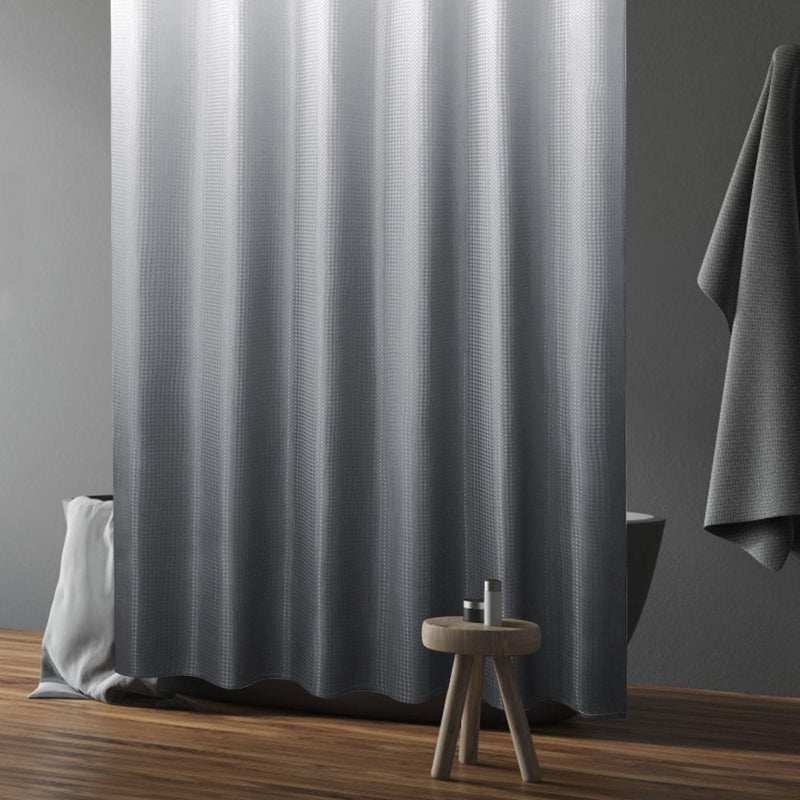 Gibelle Long Shower Curtain 72 x 78  Tall Grey Ombre Shower Curtain for Bathroom  Waffle Weave Fabric Shower Curtain Set with Hooks  Water Repellent  Machine Washable - Image 2