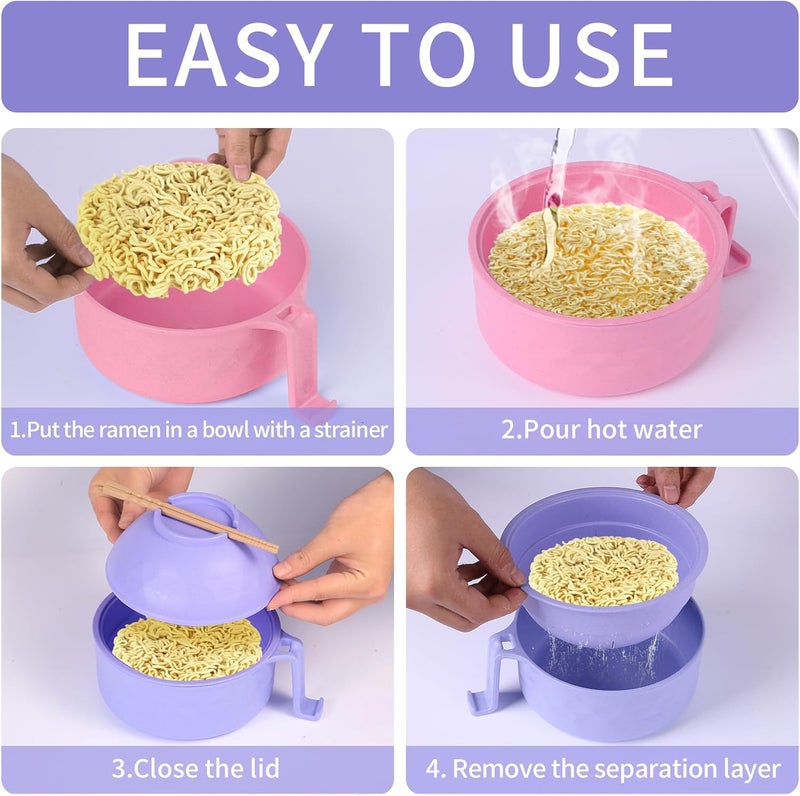 Eternelovery Microwave Ramen Cooker Ramen Bowl Set of 2 Instant Noodles Bowl with Spoon Chopsticks Fork for Girls for Boys College Dorm Home Office Apartment Essentials - Image 5