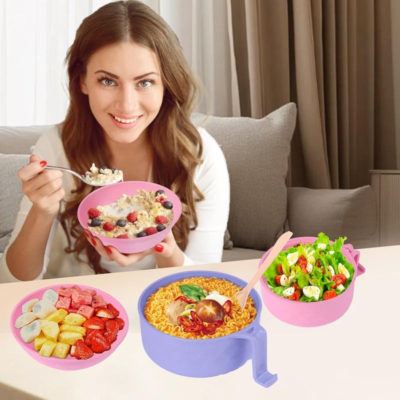 Eternelovery Microwave Ramen Cooker Ramen Bowl Set of 2 Instant Noodles Bowl with Spoon Chopsticks Fork for Girls for Boys College Dorm Home Office Apartment Essentials - Image 3