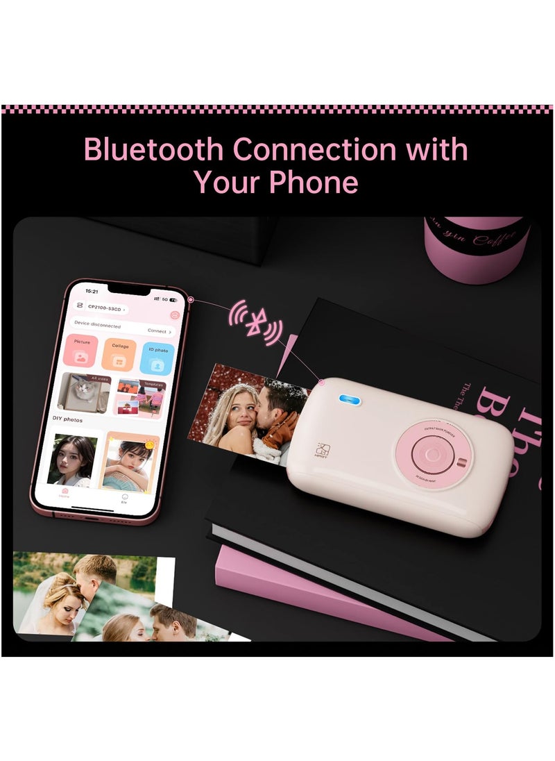 Smart Rahah HPRT CP2100 Portable Photo Printer,  High Resolution, Wireless Bluetooth & Auto-Lamination, Bluetooth Photo Printer, Scrapbook Instant prints3-Inch Prints for Travel, Pink  - Image 2