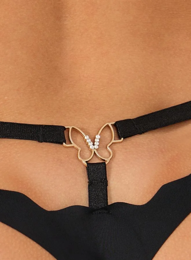 Styli Styli Solid Back Cut Out Detail Thong with Metal Trim