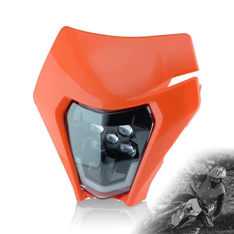 MCHMFG Dirt Bike Headlight Dirtbike LED Headlights Kit Motorcycle Head Lamp Light Kit Universal for Most Dirt Pit Enduro Bike Motorcycle Headlamp Frontlight for ATV Quad Orange - Image 1