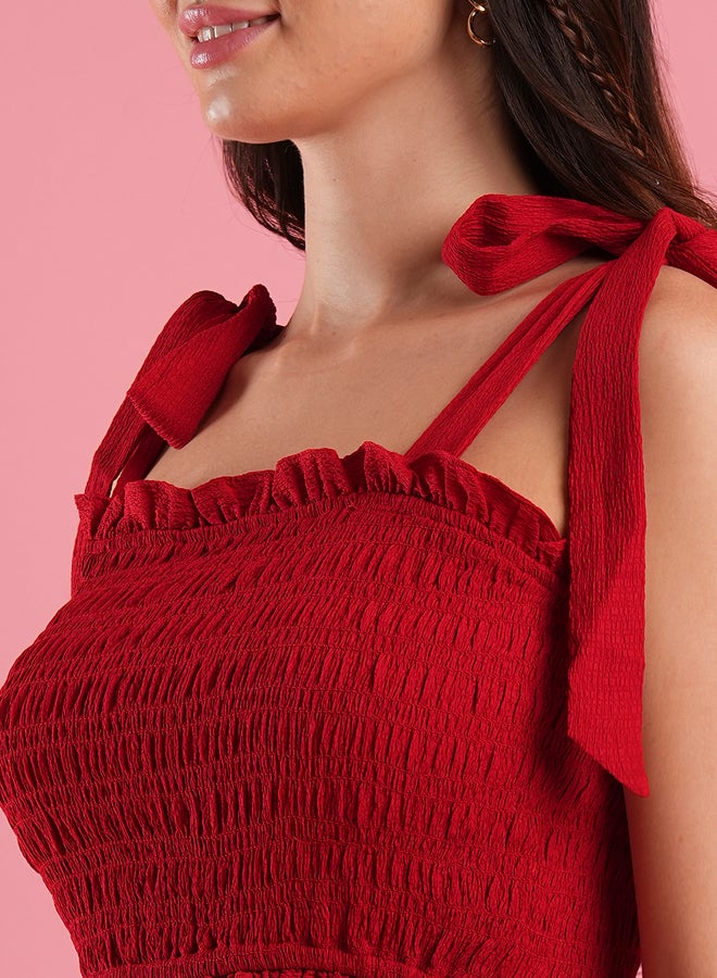 Globus Smocked Detail Strappy Crop Top and Elasticated Waistband Trousers Co-Ords - Image 4