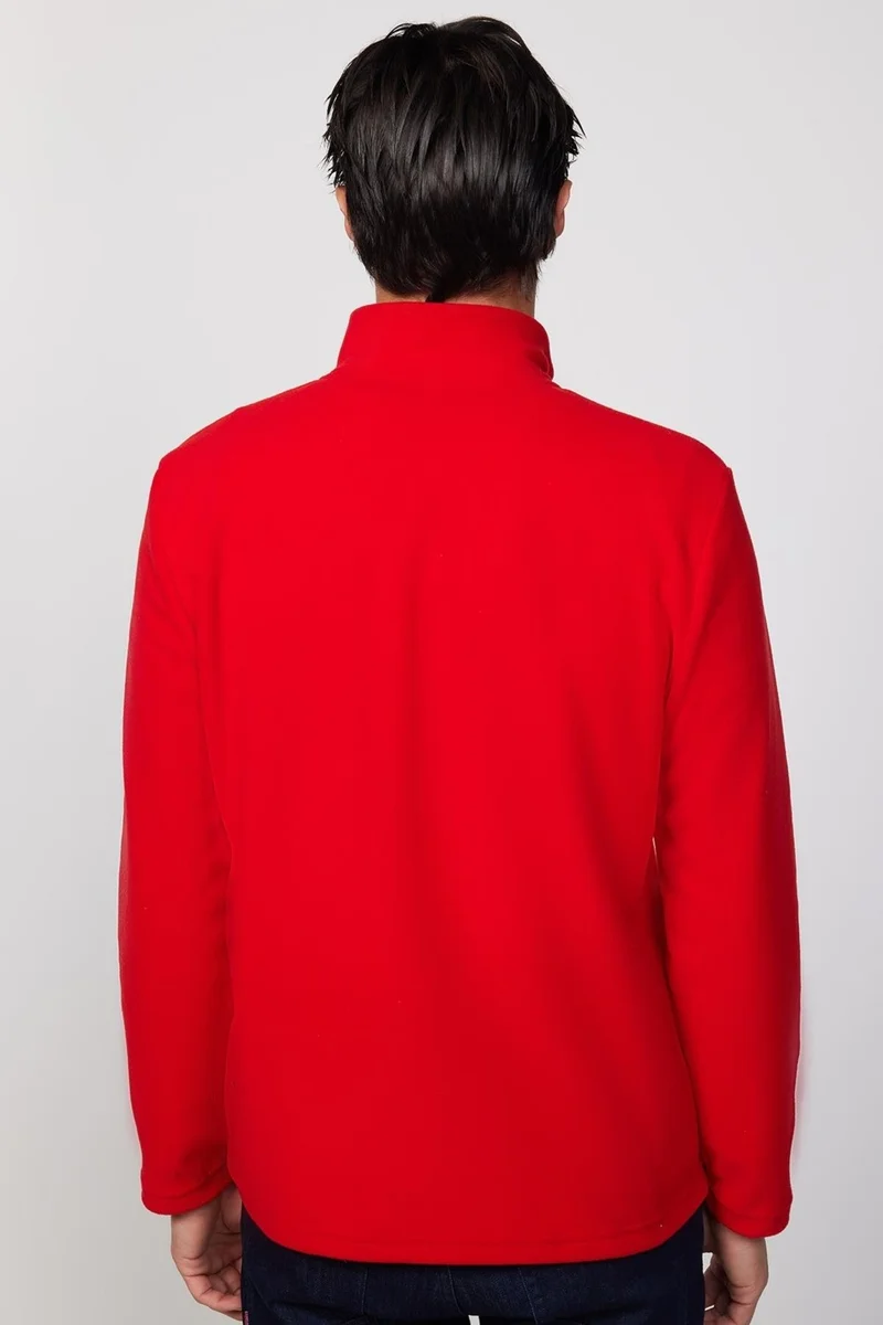 تودورس Men's Standard Fit Relaxed Cut Non-Pilling Cold Proof Red Stand Collar Fleece Sweatshirt