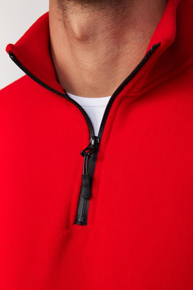 تودورس Men's Standard Fit Relaxed Cut Non-Pilling Cold Proof Red Stand Collar Fleece Sweatshirt